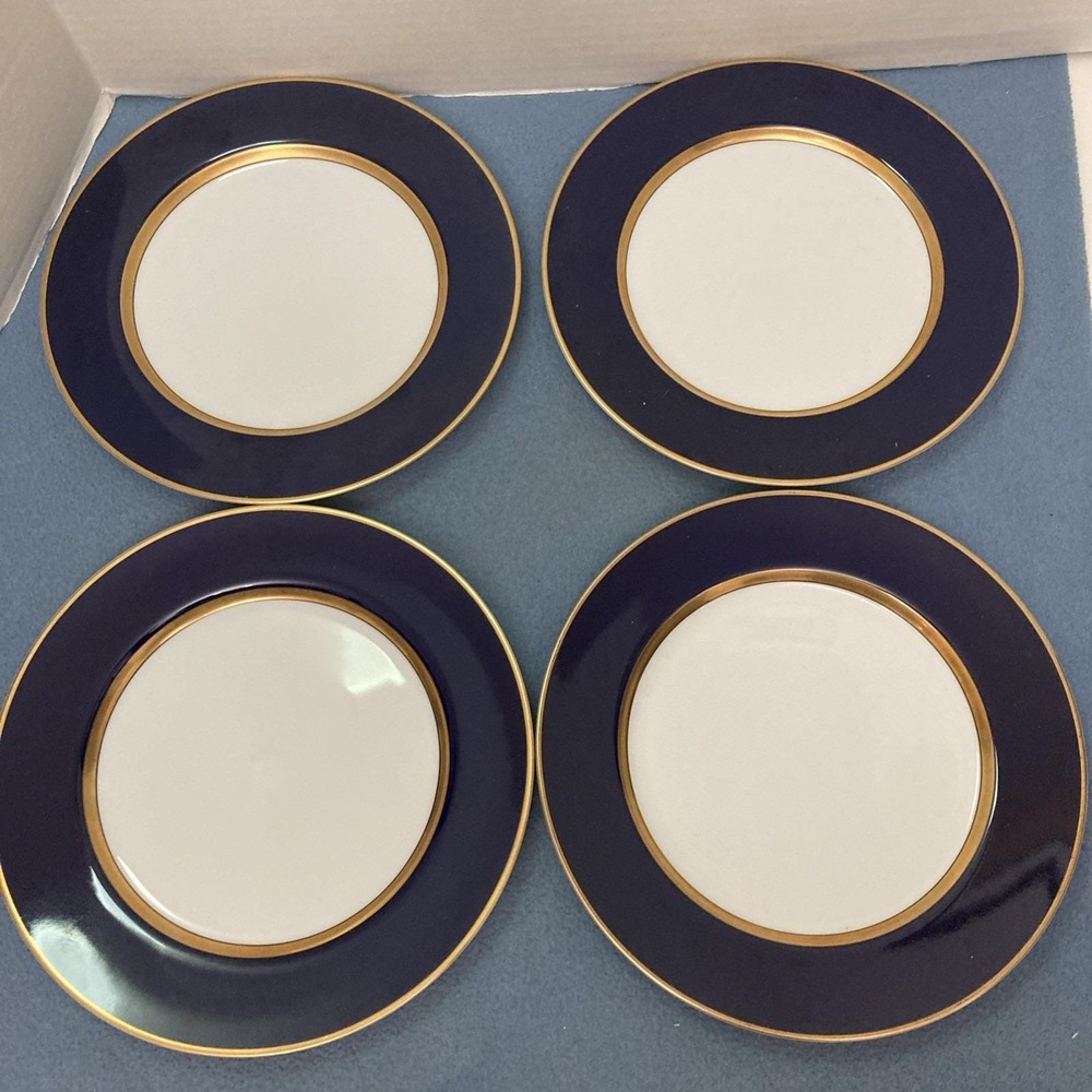 Fitz & Floyd Blue & Gold Cobalt Renaisance Inglaze 10" Dinner Plates - Set of 4